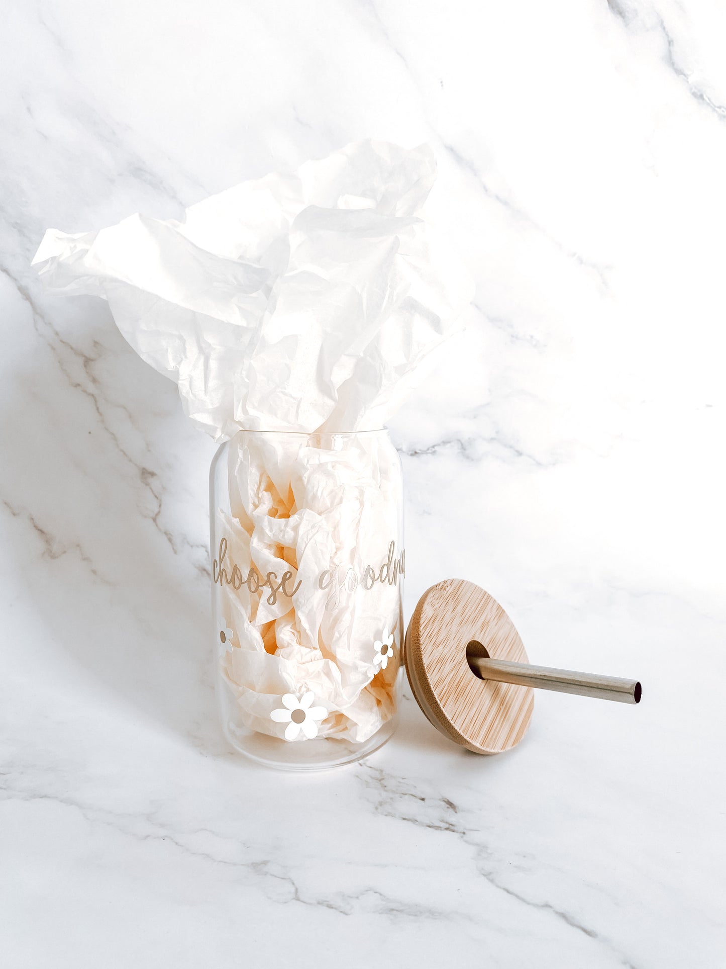 Choose Goodness Glass Tumbler with Bamboo Lid and Straw