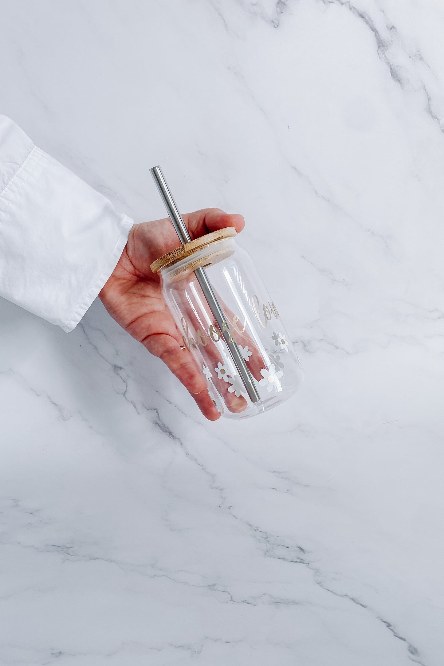 Choose Love Glass Tumbler with Bamboo Lid and Straw