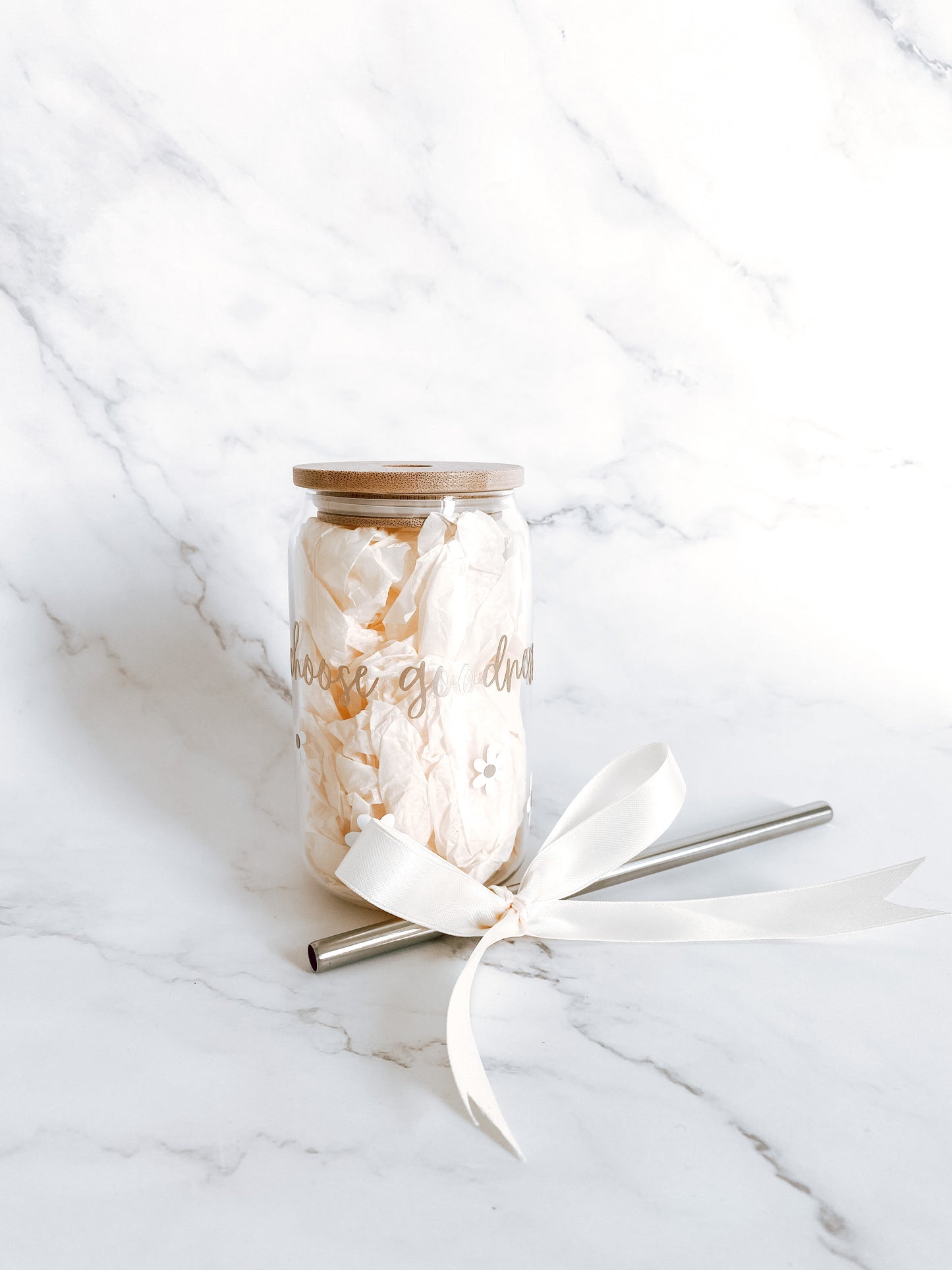 Choose Goodness Glass Tumbler with Bamboo Lid and Straw