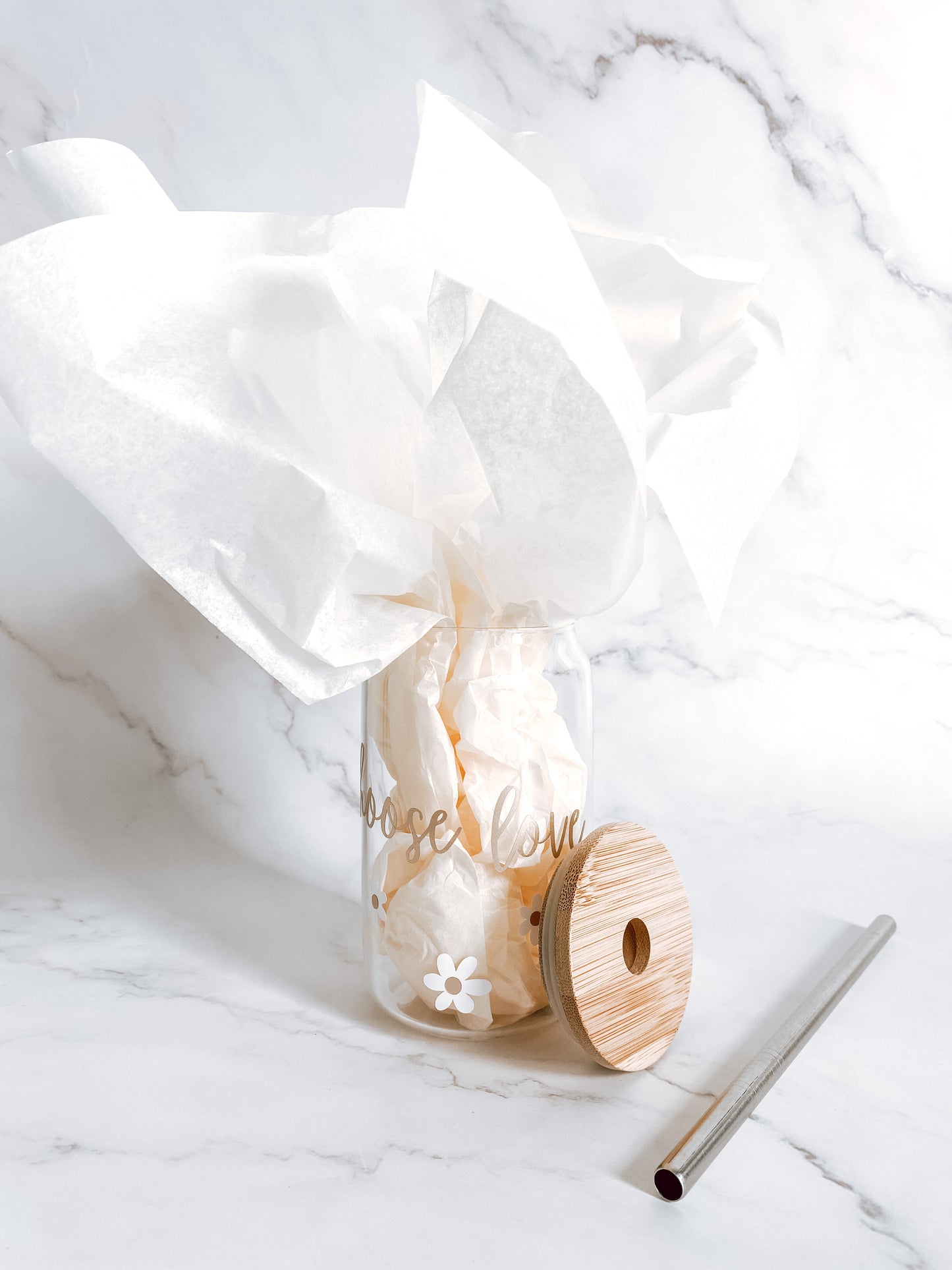 Choose Love Glass Tumbler with Bamboo Lid and Straw
