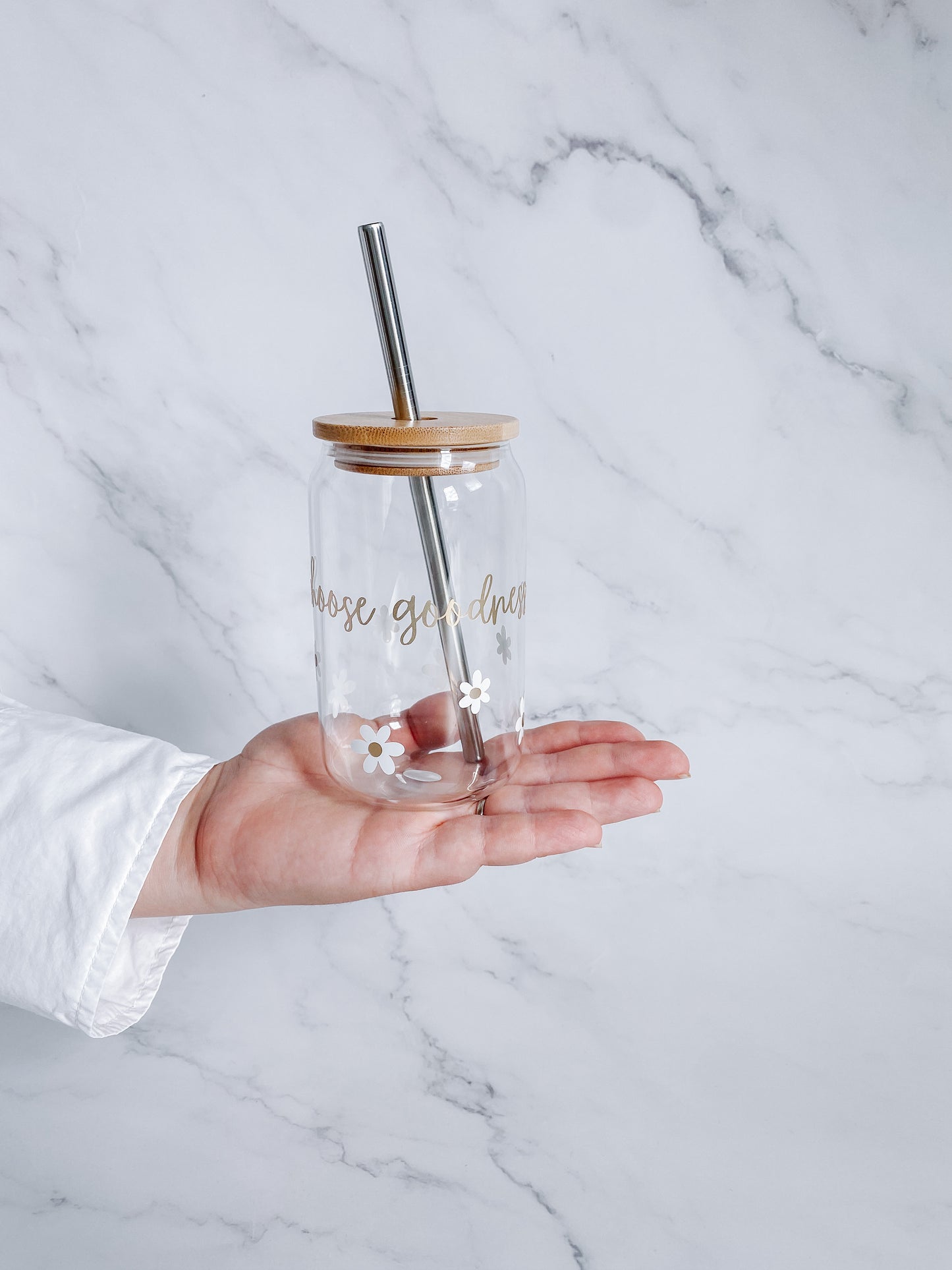 Choose Goodness Glass Tumbler with Bamboo Lid and Straw